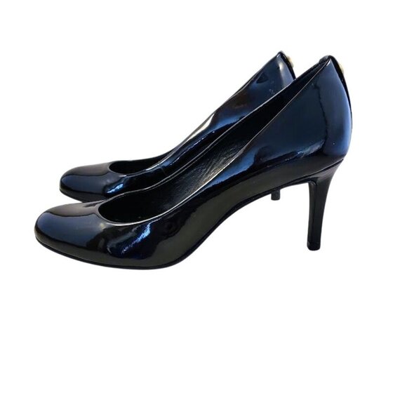 Tory Burch Black Patent Leather Stiletto Pumps With Logo Detail 6.5M NWT - Picture 4 of 8